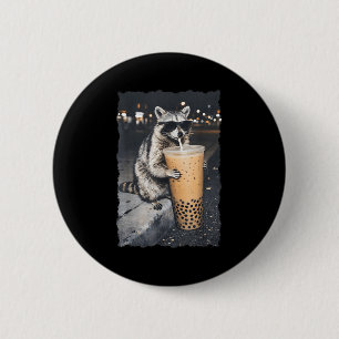 Chapa Redonda De 5 Cm Mapache bebiendo café helado meme divertido de ani