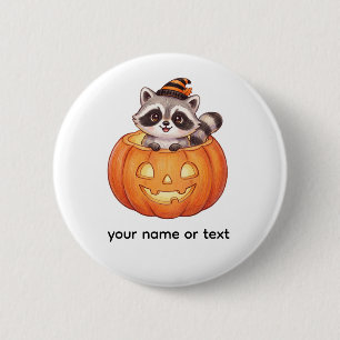Chapa Redonda De 5 Cm Mapache de Halloween lindo en calabaza de Jack-o'-
