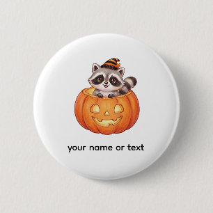 Chapa Redonda De 5 Cm Mapache de Halloween lindo en calabaza de Jack-o'-