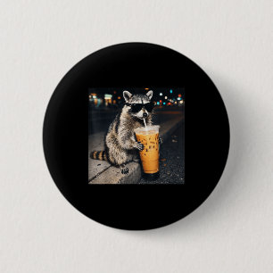 Chapa Redonda De 5 Cm Mapache divertido bebiendo café helado meme de ani