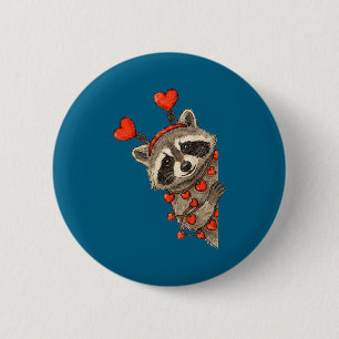 Chapa Redonda De 5 Cm Mapache Divertido Corazón San Valentín Animal Aman