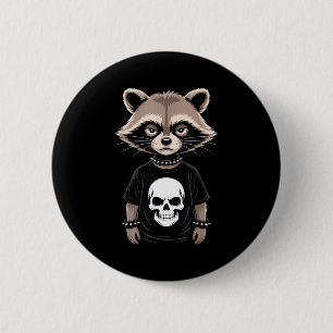 Chapa Redonda De 5 Cm Mapache Emo Oscuro Con Estilo Punk De Cráneo Alter