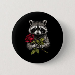 Chapa Redonda De 5 Cm Mapache Lindo Sosteniendo Una Rosa Roja Mapache Du