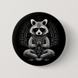 Chapa Redonda De 5 Cm Mapache Meditando Animal Mandala Budista Divertido
