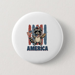 Chapa Redonda De 5 Cm Mapache Patriótico América Diseño de Camiseta Vint