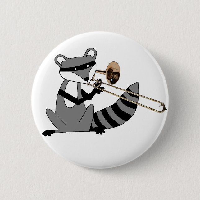 Chapa Redonda De 5 Cm Mapache que juega el Trombone (Anverso)