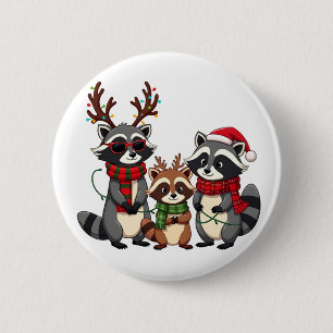 Chapa Redonda De 5 Cm Mapaches de Navidad con sombrero de Santa que coin