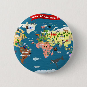 Chapa Redonda De 5 Cm Mapas del mundo para los niños