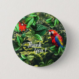 Chapa Redonda De 5 Cm Maqueta de loro escarlata en la jungla con flores