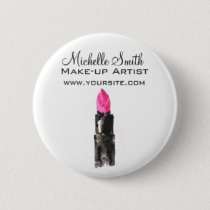 Chapa Redonda De 5 Cm maquillaje de lápiz labial rosa y acuarela negra d