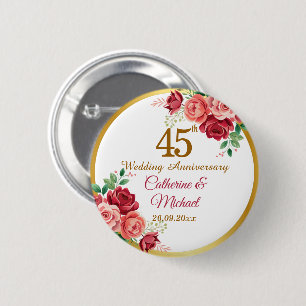 Chapa Redonda De 5 Cm Marco de oro para 45 aniversario de bodas con flor