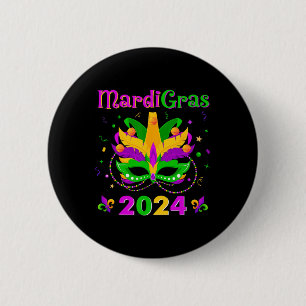 Chapa Redonda De 5 Cm Mardi Gras 2024 Mask Fleur De Lys Beads Nola Carni