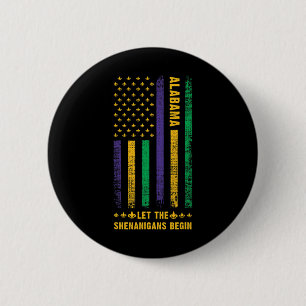 Chapa Redonda De 5 Cm Mardi Gras Alabyma Fleur-de-lis Bandera Americana