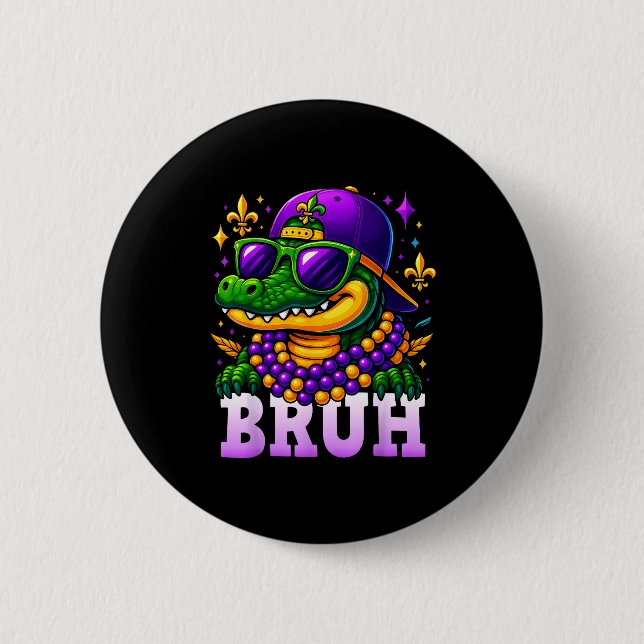 Chapa Redonda De 5 Cm Mardi Gras Bruh Mardigator Alligator Costume Teens (Anverso)