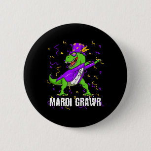 Chapa Redonda De 5 Cm Mardi Gras Dabbing T Rex Dinosaur Mardi Grawr Bead