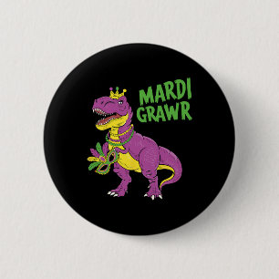 Chapa Redonda De 5 Cm Mardi Gras Dinosaur T-rex Mardi Grawr Para Niños T