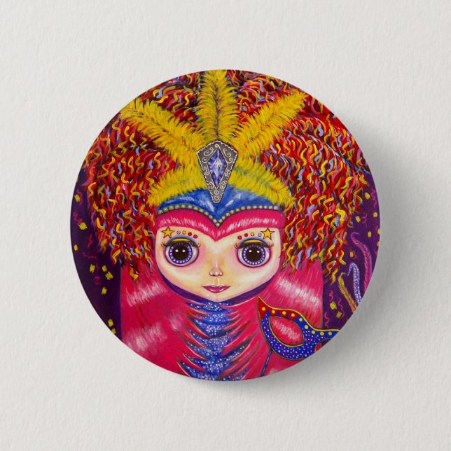 Chapa Redonda De 5 Cm Mardi Gras Doll (Anverso)