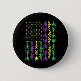 Chapa Redonda De 5 Cm Mardi Gras Ee.Uu. Bandera Americana Langosta Mamáe