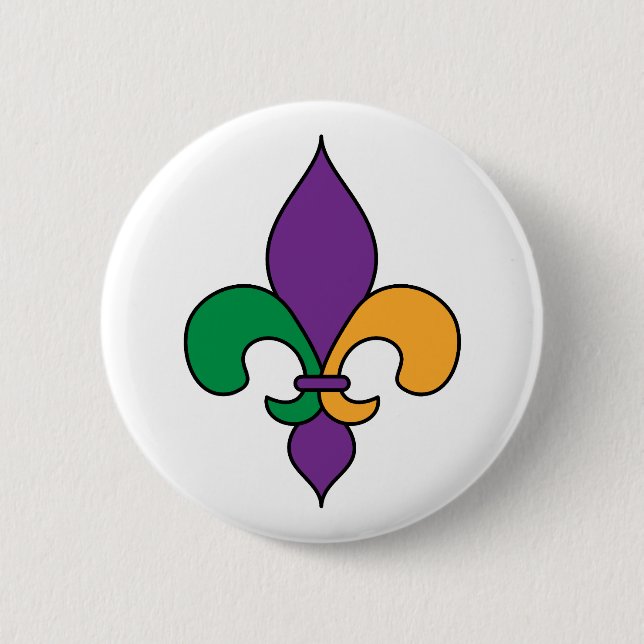 Chapa Redonda De 5 Cm Mardi Gras Fleur de Lis (Anverso)
