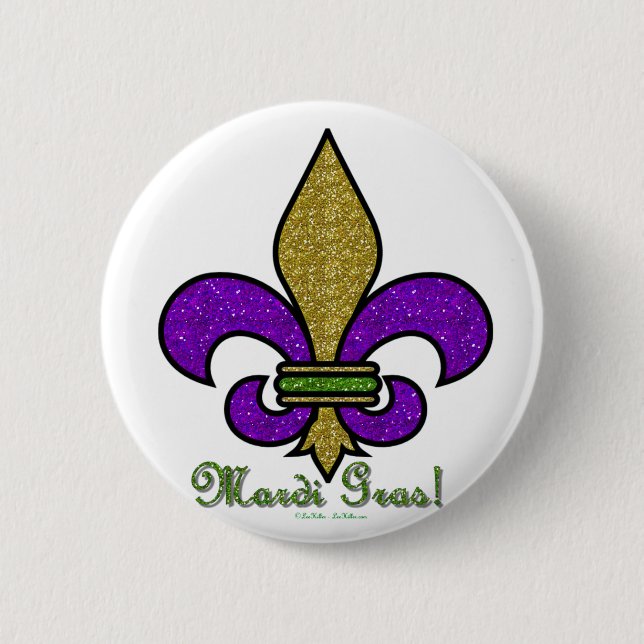 Chapa Redonda De 5 Cm Mardi Gras Fleur De Lis (Anverso)