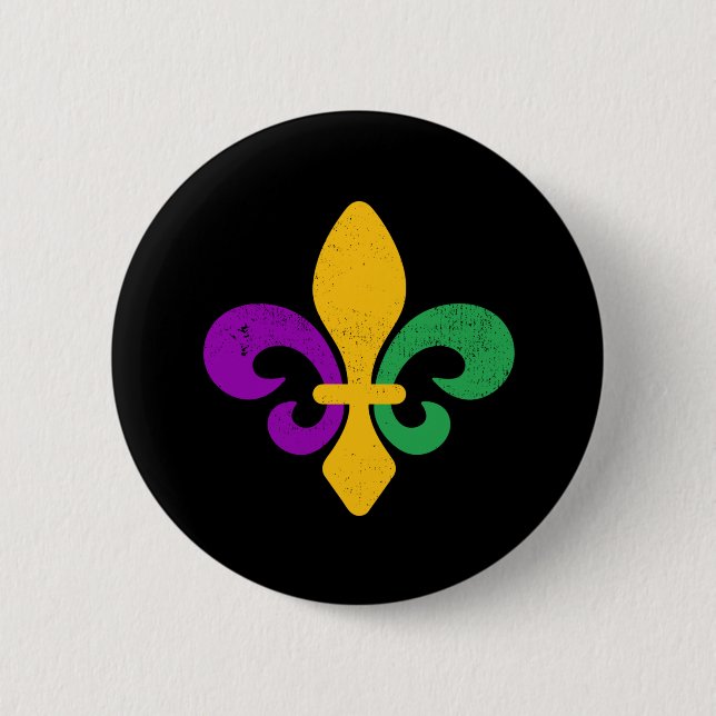 Chapa Redonda De 5 Cm Mardi Gras Fleur De Lis (Anverso)