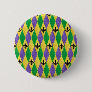 Chapa Redonda De 5 Cm Mardi Gras Harlequin Fleur De Lis