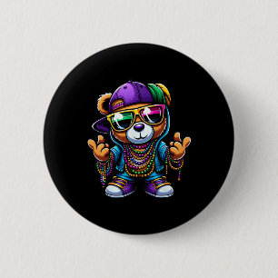 Chapa Redonda De 5 Cm Mardi Gras Para Niños Hop Hip Hop Oso New Orleans