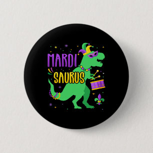 Chapa Redonda De 5 Cm Mardi Gras Saurus Dinosaur T-rex con Jester Joker