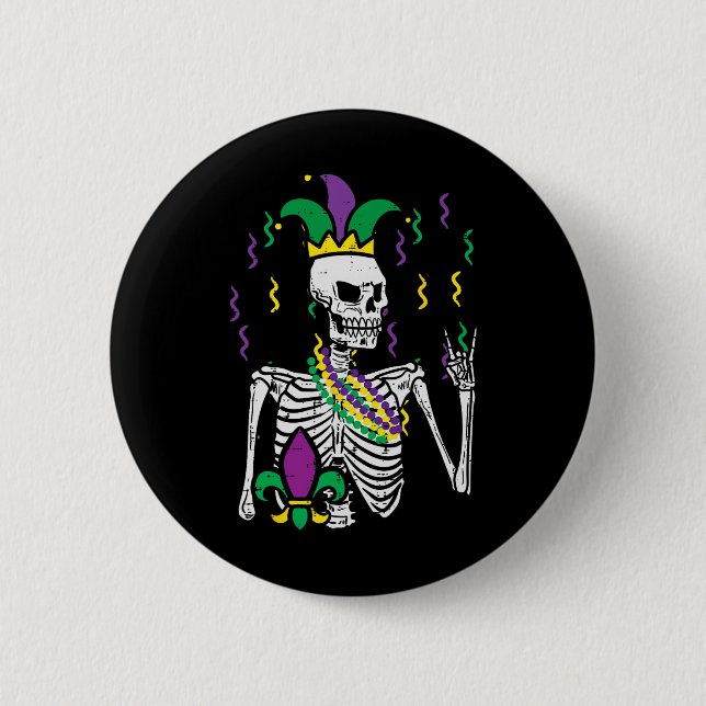 Chapa Redonda De 5 Cm Mardi Gras Skeleton Rock Hand Funny Tee Rockers (Anverso)