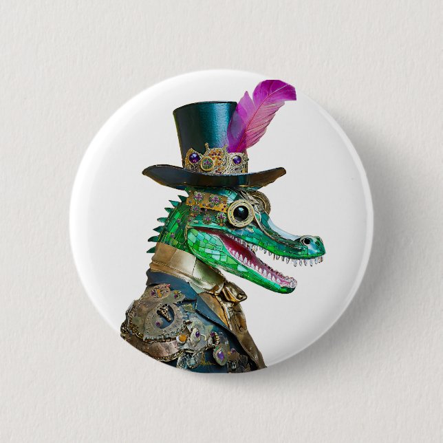 Chapa Redonda De 5 Cm Mardi Gras Steampunk Fiesta Animal Alligator (Anverso)