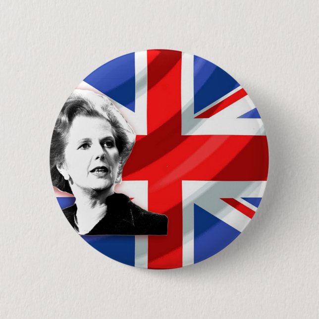 Chapa Redonda De 5 Cm Margaret Thatcher Union Jack (Anverso)