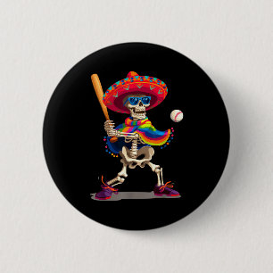 Chapa Redonda De 5 Cm Mariachi esqueleto béisbol cinco de mayo mexicano