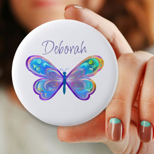 Chapa Redonda De 5 Cm Mariposa azul y púrpura personalizada