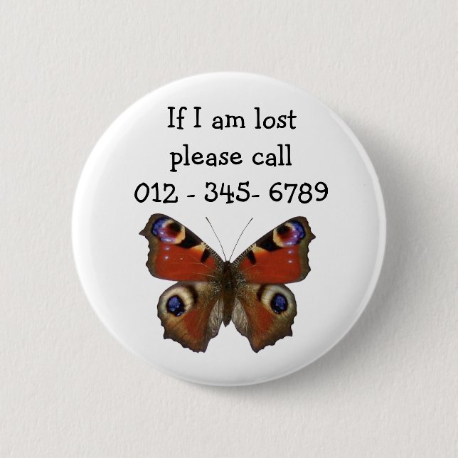 Chapa Redonda De 5 Cm Mariposa, contacto de emergencia infantil (Anverso)