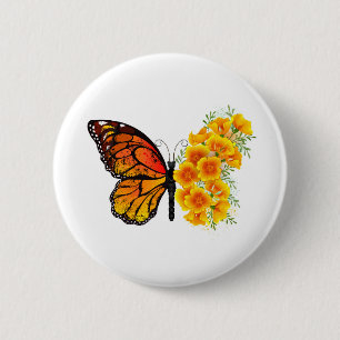 Chapa Redonda De 5 Cm Mariposa de flores con amapola amarilla de Califor