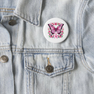 Chapa Redonda De 5 Cm Mariposa de lazo rosa de concienciación sobre el c