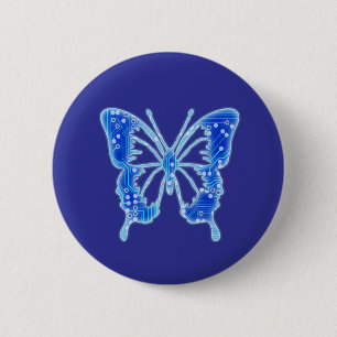 Chapa Redonda De 5 Cm Mariposa digital azul, fondo personalizar
