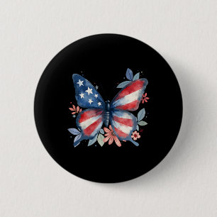 Chapa Redonda De 5 Cm Mariposa Floral Bandera Americana Usa 4 De Julio G