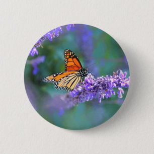 Chapa Redonda De 5 Cm Mariposa Monarca en Flor de Lila Púrpura