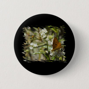 Chapa Redonda De 5 Cm Mariposa naranja y abeja