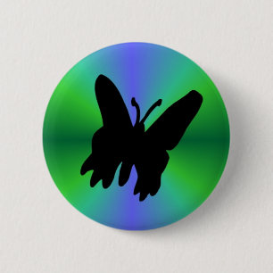 Chapa Redonda De 5 Cm Mariposa negra en arcoiris verde azul