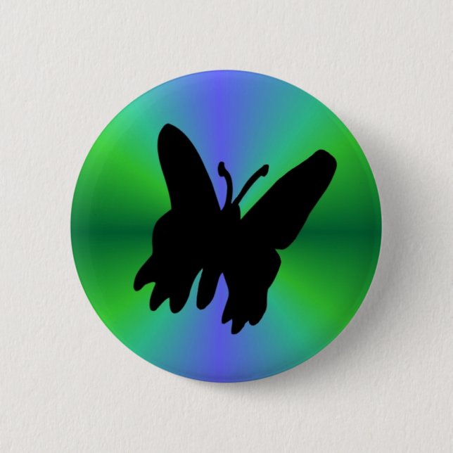 Chapa Redonda De 5 Cm Mariposa negra en arcoiris verde azul (Anverso)