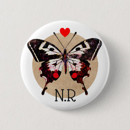 Chapa Redonda De 5 Cm Mariposa y corazones de unge de época monogramada