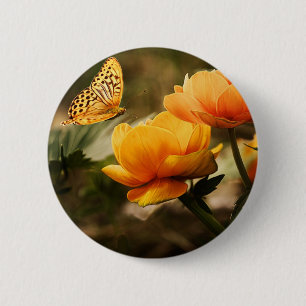 Chapa Redonda De 5 Cm Mariposa y flores naranjas