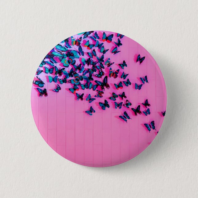 Chapa Redonda De 5 Cm Mariposas Blue Pink Beautiful (Anverso)