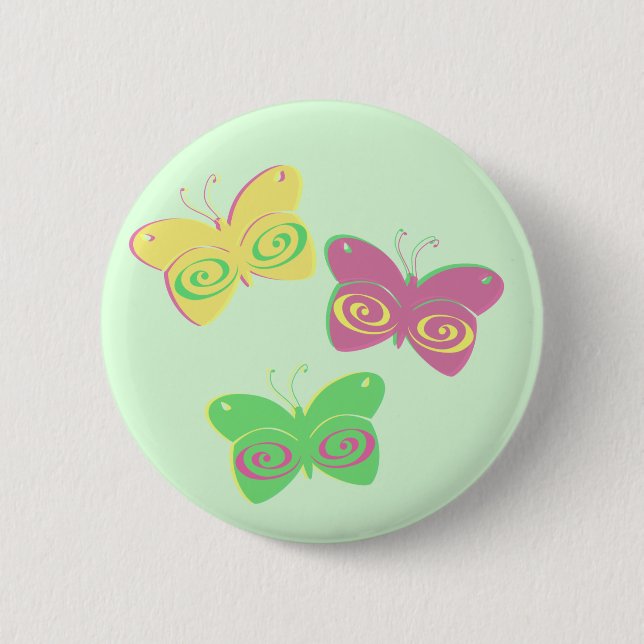 Chapa Redonda De 5 Cm Mariposas en fondo verde claro (Anverso)