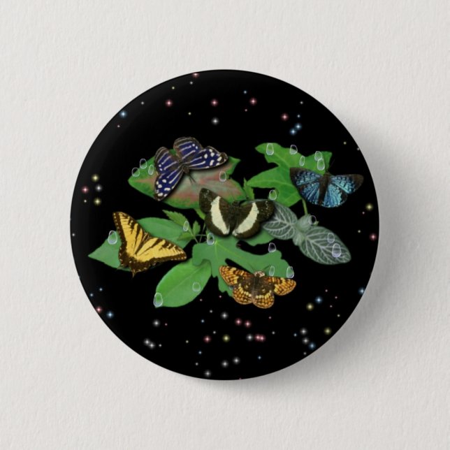 Chapa Redonda De 5 Cm Mariposas en hojas (Anverso)