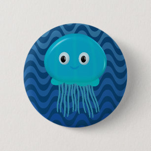 Chapa Redonda De 5 Cm Mariscas Personalizados Cuestas En Ondas Azules
