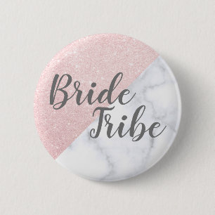 Chapa Redonda De 5 Cm Mármol blanco y tribu color de rosa de las novias