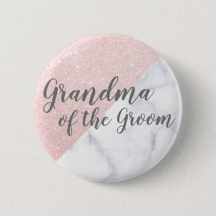 Chapa Redonda De 5 Cm Mármol y rosa purpurina de oro abuela del novio